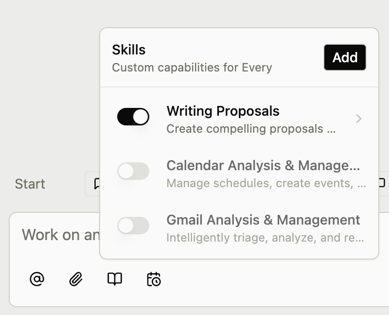 Skills dropdown in chat input