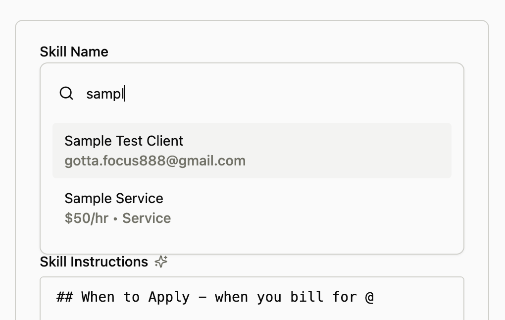 Chat interface showing @ tag entity reference for Brandon Chu Consulting