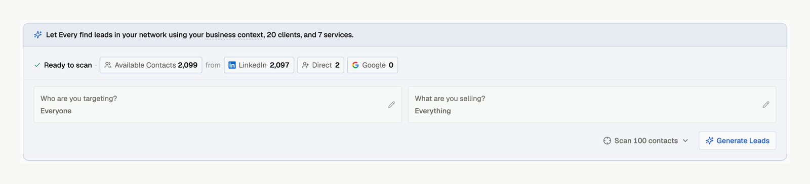 Prospecting controls — targeting, what you're selling, and scan size